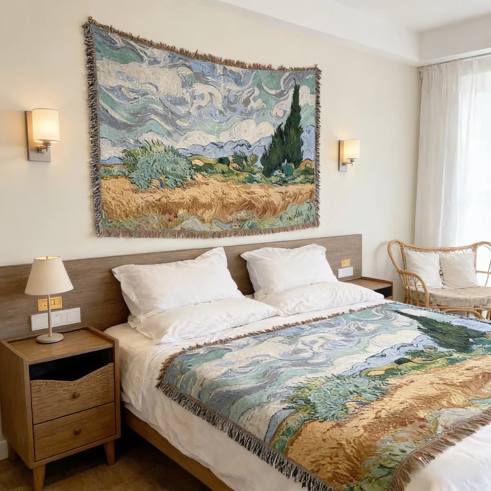Van Goghi stiilis kootud gobelään-tekk diivanile ja seinale