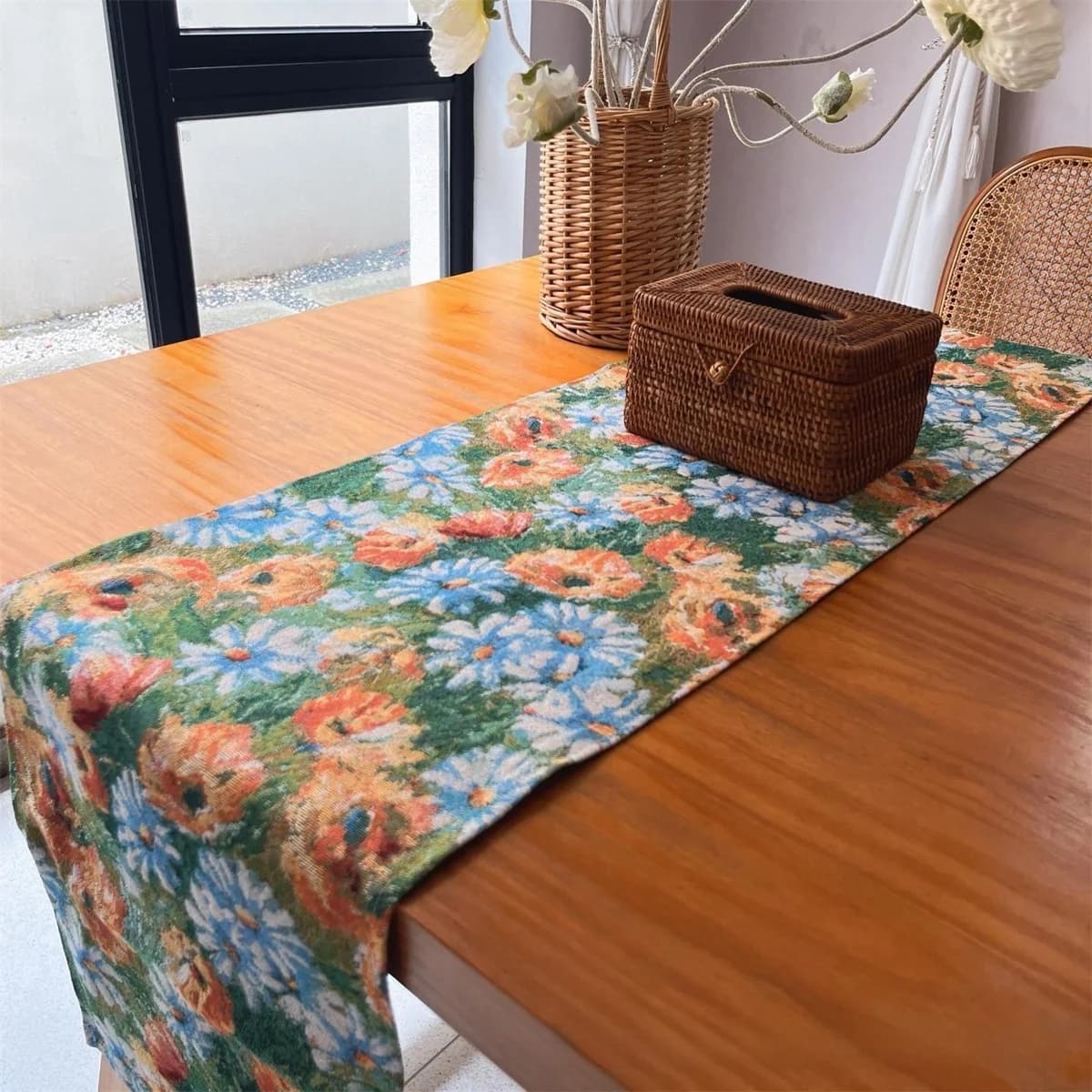 Monet' aia lilleline lauarätik ja alusmatid, puuvillasegune kangas