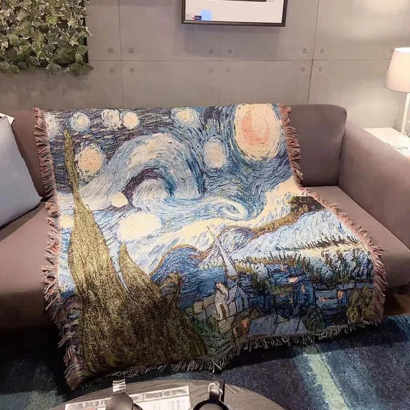 Van Goghi "Tähtede öö" diivanitekk puuvillasegust dekoratiivkate