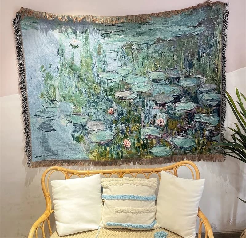 Vintage kunstitrükiga tekk diivanikaunistuseks, 130x160cm