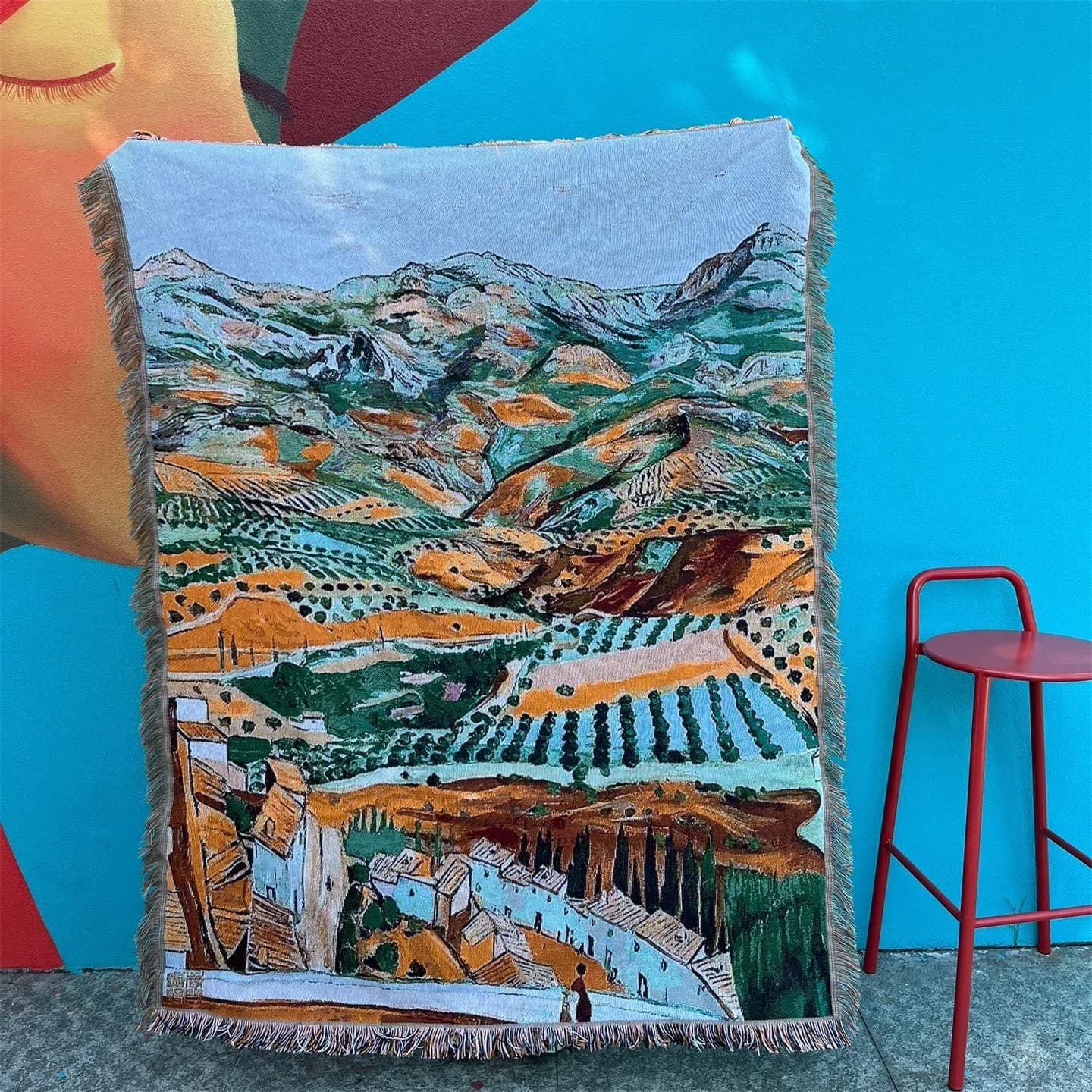 Vintaažne kunstitekk puuvillasegust diivanikate