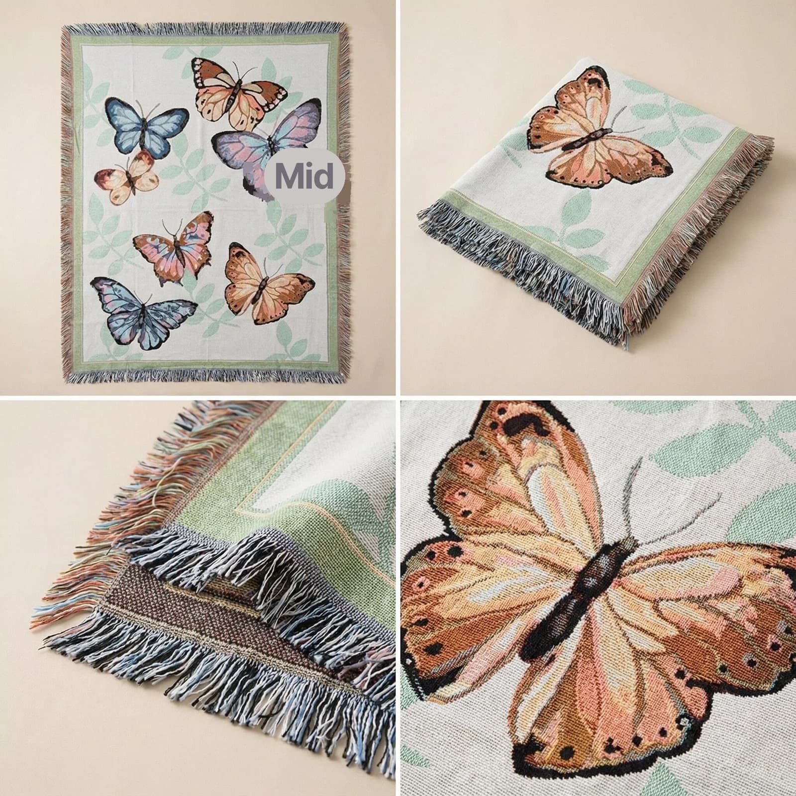 Puuvillasegust pleed tepselitega diivanile ja voodile, 130x160cm